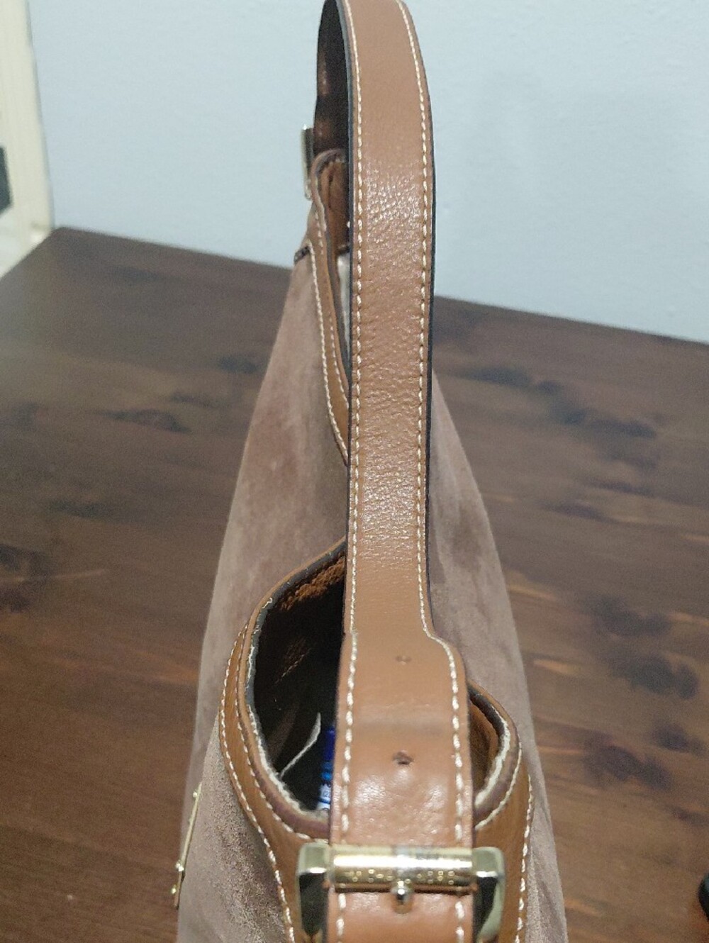 Michael Kors Taupe Suede and Brown Leather Shoulder Bag - Picture 7 of 8